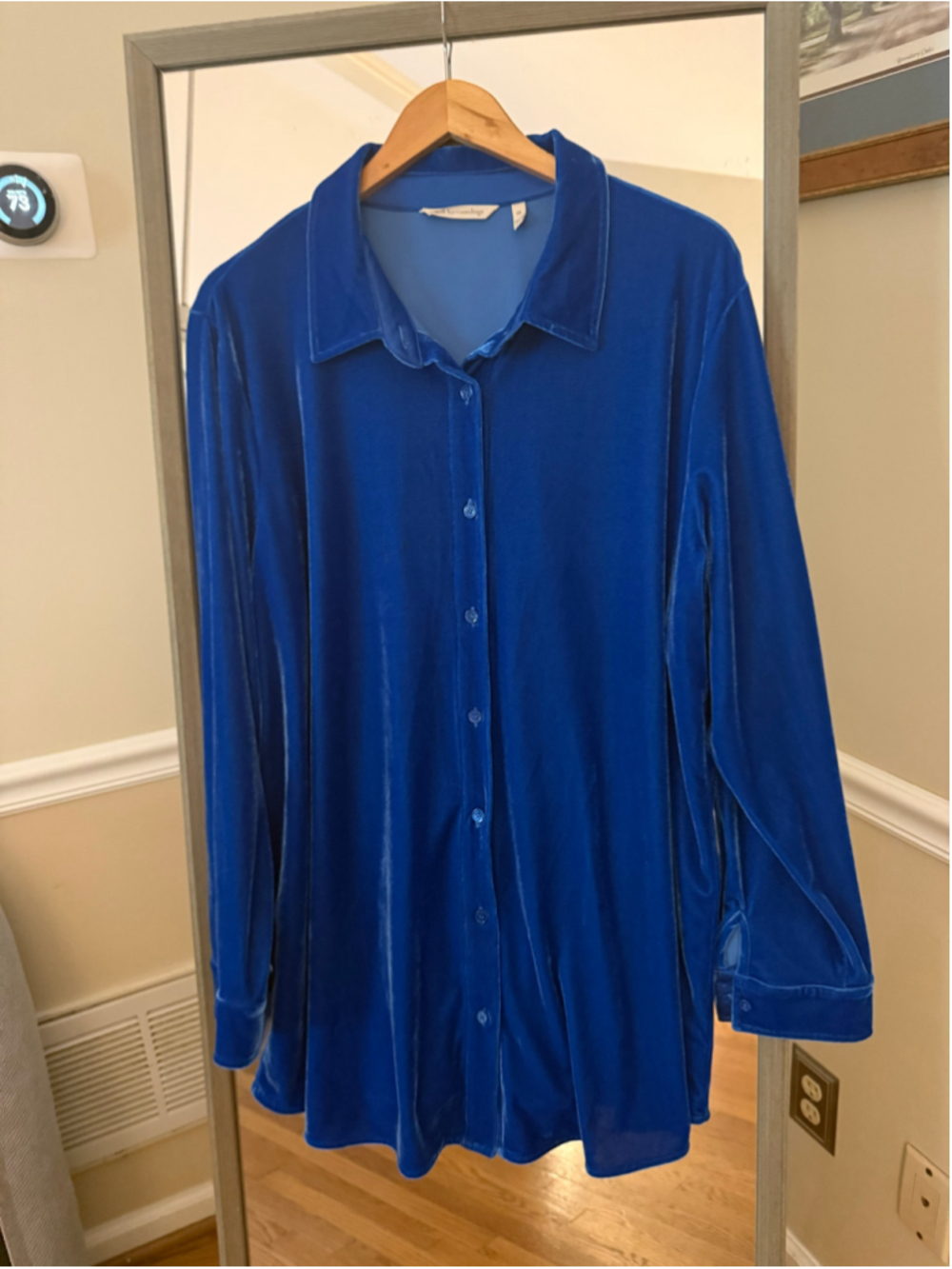 Women's Soft Surroundings Velvet Button Down Shirt Blue 2X